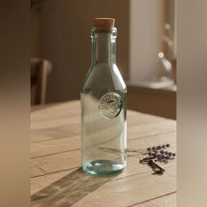Recycled Glass Water Bottle with Cork Stopper Rustic Home Decor Carafe